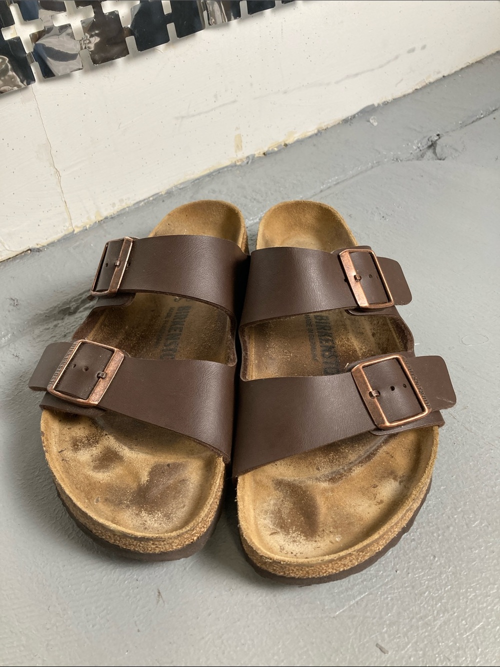 Birkenstock Women's Brown Two-Strap Sandals with Copper Buckles